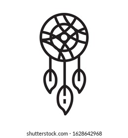 Dream catcher icon in line and pixel perfect style. Dream catcher with feathers for tarot cards or game web design. Magic vector icon for fortuneteller website. Isolated object on a white background.