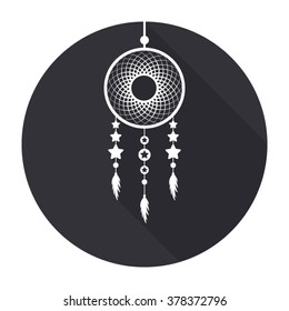 dream catcher icon with long shadow - vector round button