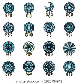 Dream catcher icons set. Outline set of dream catcher vector icons thin line color flat on white