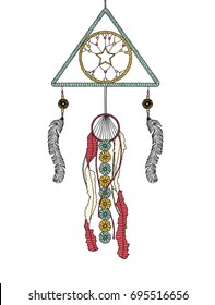 Dream catcher made from feathers, beads and flowers
