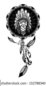 dream catcher with native american man portrait ethnic symbol