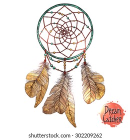 Dream Catcher Native American Symbol. Hand Drawn Colorful Illustration