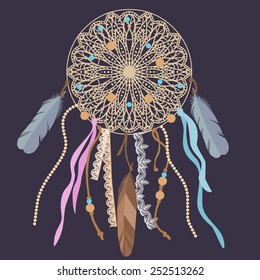 Dream catcher on dark background. Vector illustration