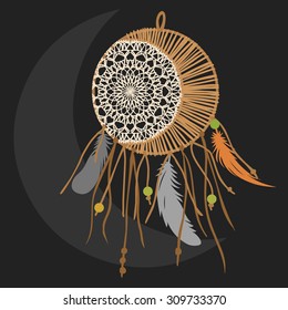 Dream catcher on dark background. Vector illustration