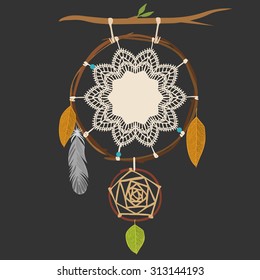 Dream catcher on dark background. Vector illustration