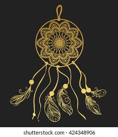 Dream catcher on dark background. Vector illustration