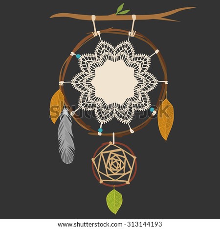 Dream catcher on dark background. Vector illustration