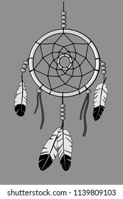 dream catcher, outline and greyscale illustration