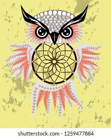 dream catcher with owl. boho style. totem animal