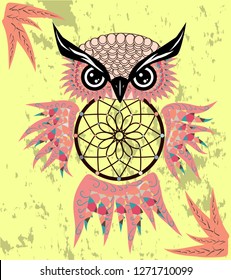 dream catcher with owl. boho style. totem animal.