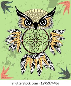 dream catcher with owl. boho style. totem animal