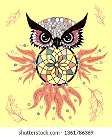 dream catcher with owl. boho style. totem animal