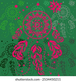 dream catcher pink stencil art artwork abstract seamless geometric graphic decoration ethnic outline template wallpaper print ethnic fabric pattern hand drawn shape ombre green background

