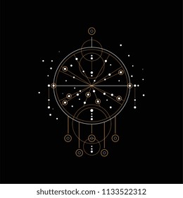 Dream catcher, religion, shamanism, spirituality ethnic symbol vector Illustration on a black background