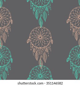 Dream catcher seamless pattern, vector hand drawn illustration