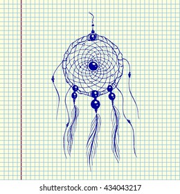 Dream catcher. Sheet drawing vector stock illustration. 