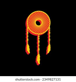 Dream catcher sign. 3D Extruded Yellow Icon with Red Sides a Black background. Illustration.