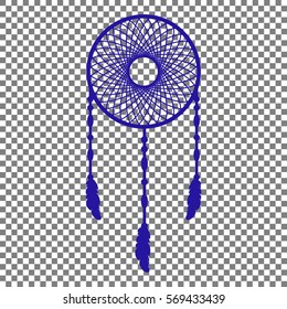 Dream catcher sign. Blue icon on transparent background.