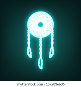 Dream catcher sign. Cyan neon icon in the dark. Bluring. Luminescence. Illustration.