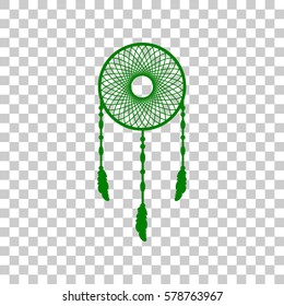 Dream catcher sign. Dark green icon on transparent background.