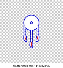 Dream catcher sign. Red, white and contour icon at transparent background. Illustration.