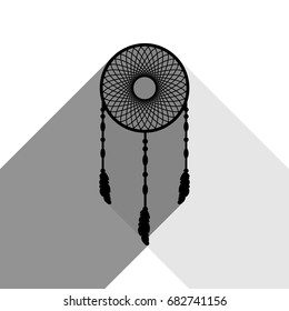 Dream catcher sign. Vector. Black icon with two flat gray shadows on white background.