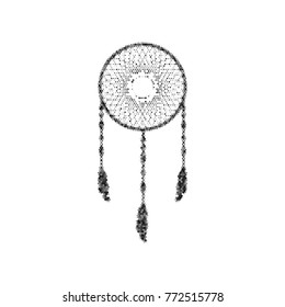 Dream catcher sign. Vector. Black icon from many ovelapping circles with random opacity on white background. Noisy. Isolated.