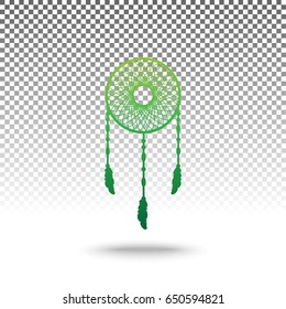 Dream catcher sign. Vector. Green gradient icon with shadow at bottom on transparent and white background.