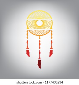 Dream catcher sign. Vector. Horizontally sliced icon with colors from sunny gradient in gray background.
