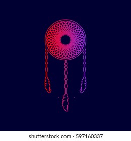 Dream catcher sign. Vector. Line icon with gradient from red to violet colors on dark blue background.