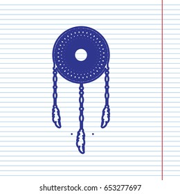 Dream catcher sign. Vector. Navy line icon on notebook paper as background with red line for field.