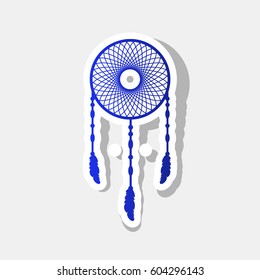 Dream catcher sign. Vector. New year bluish icon with outside stroke and gray shadow on light gray background.