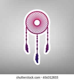 Dream catcher sign. Vector. Purple gradient icon on white paper at gray background.
