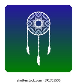 Dream catcher sign. Vector. White icon at green-blue gradient square with rounded corners on white background. Isolated.