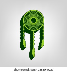 Dream catcher sign. Vector. Yellow green solid icon with dark green external body at light colored background.