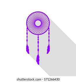 Dream catcher sign. Violet icon with flat style shadow path.