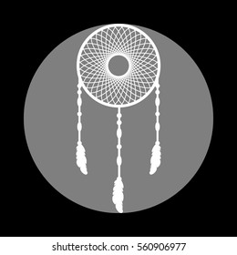 Dream catcher sign. White icon in gray circle at black backgroun