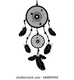 dream catcher silhouette in black color isolated on white background. vector illustration 