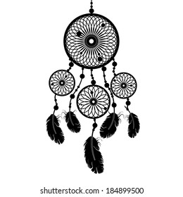 dream catcher silhouette in black color isolated on white background. vector illustration 