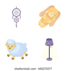 Dream catcher, soft toy sheep and rabbit, floor lamp. Rest and sleep set collection icons in cartoon style vector symbol stock illustration web.