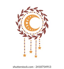 Dream catcher with threads, beads and feathers, Native american symbol in boho style, Vector tribal illustration, Ethnic indian dreamcatcher, Vector files for Cricut