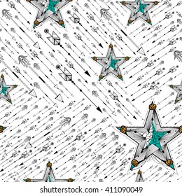 Dream Catcher for Tribal boho style seamless pattern in vector