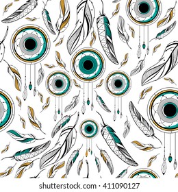 Dream Catcher for Tribal boho style seamless pattern in vector