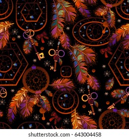 Dream Catcher For Tribal Boho Style Seamless Pattern