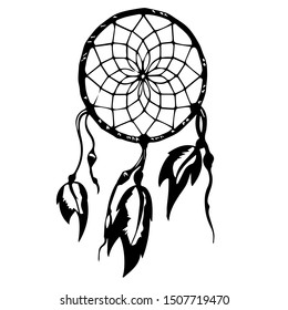 Dream catcher vector hand drawn illustration. Isolated on a white background