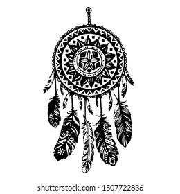 Dream catcher vector hand drawn illustration. Isolated on a white background