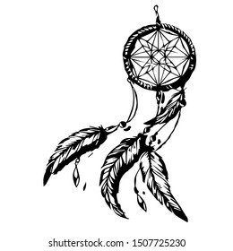 Dream catcher vector hand drawn illustration. Isolated on a white background