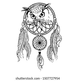 Dream catcher vector hand drawn illustration. Isolated on a white background