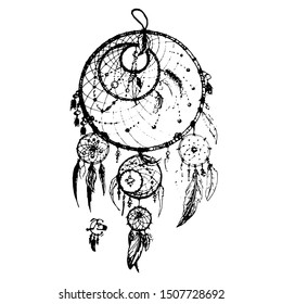 Dream catcher vector hand drawn illustration. Isolated on a white background