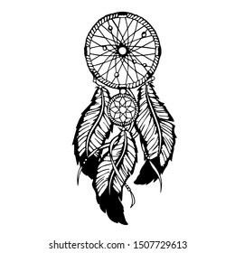 Dream catcher vector hand drawn illustration. Isolated on a white background